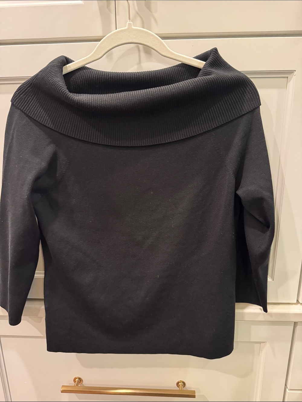 Ann Taylor Women’s Black Off-Shoulder Ribbed Collar Sweater